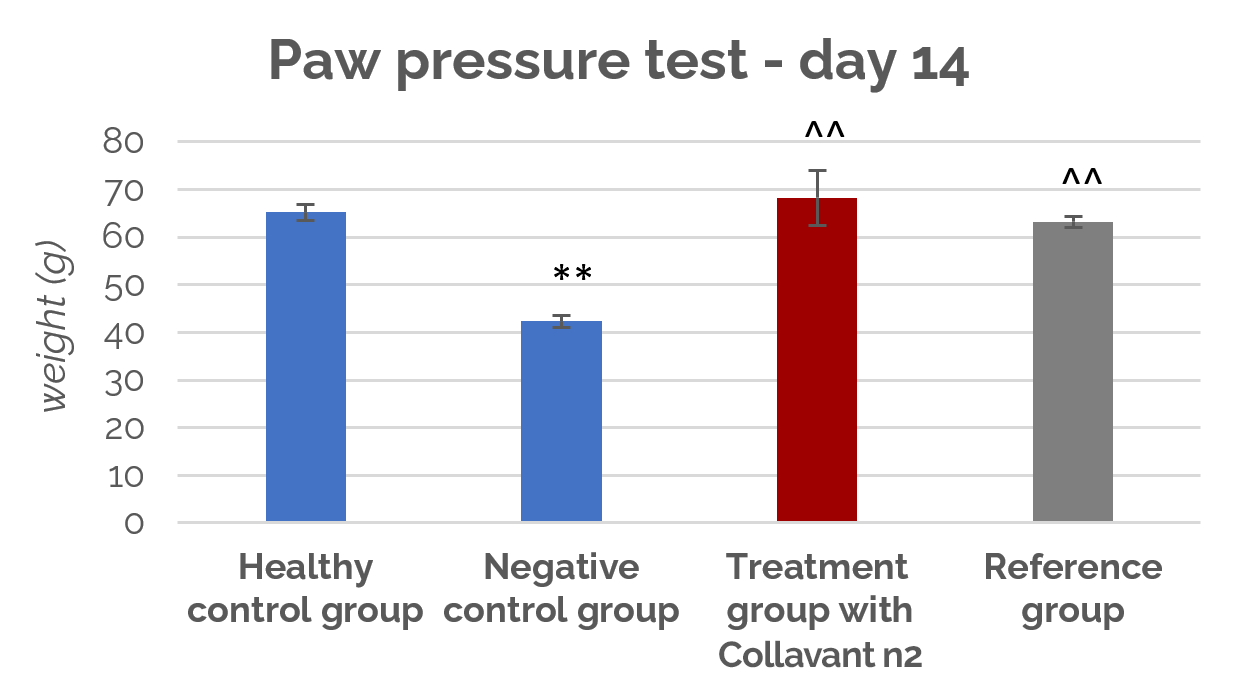 Tolerated pressure (g) during paw pressure test after 14 days of treatment